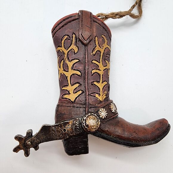 Cowboy Boot Christmas Ornament Brown Spur 3.5" Resin Western Cowgirl Rustic - Picture 3 of 10